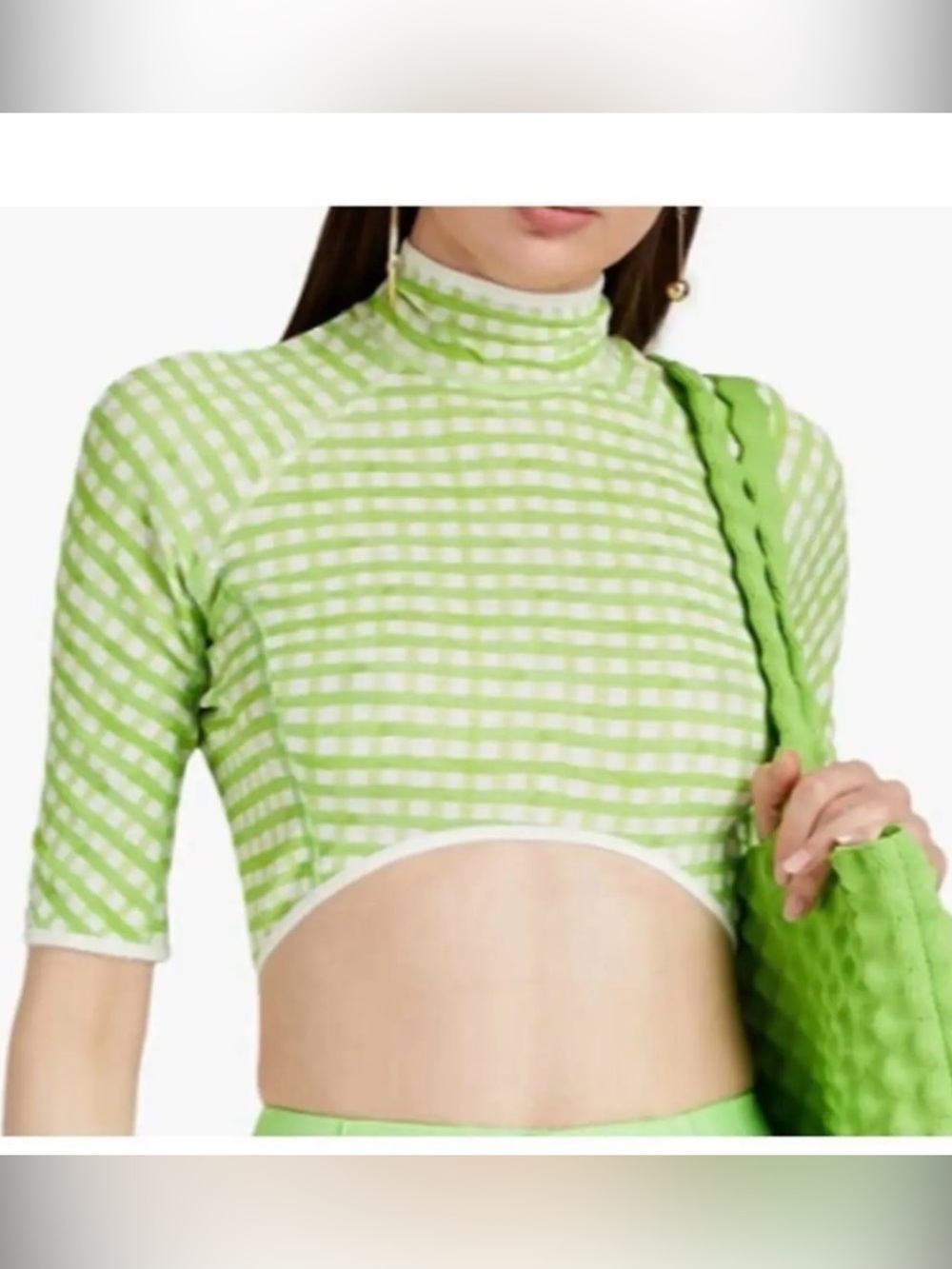 Jacquemus Green Gingham Mock Neck Crop Top
